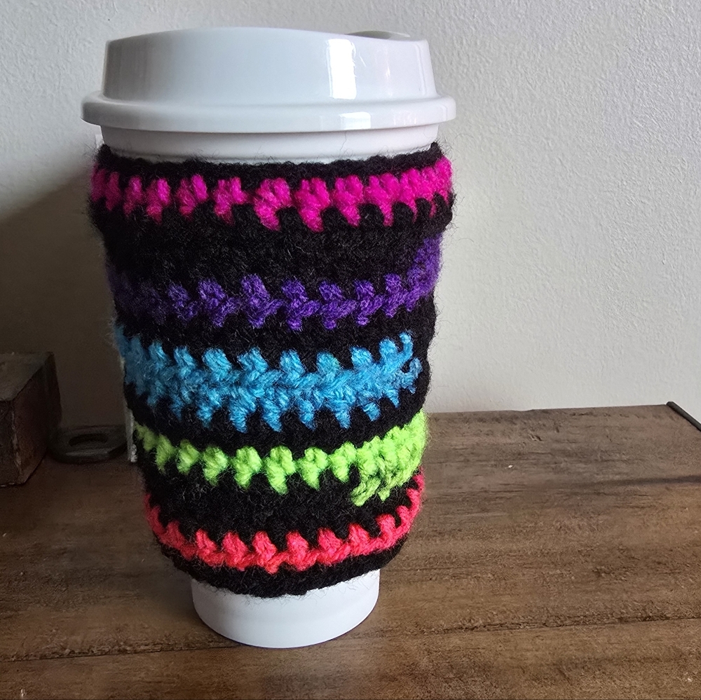 Colorful Crochet Coffee Cup Sleeve